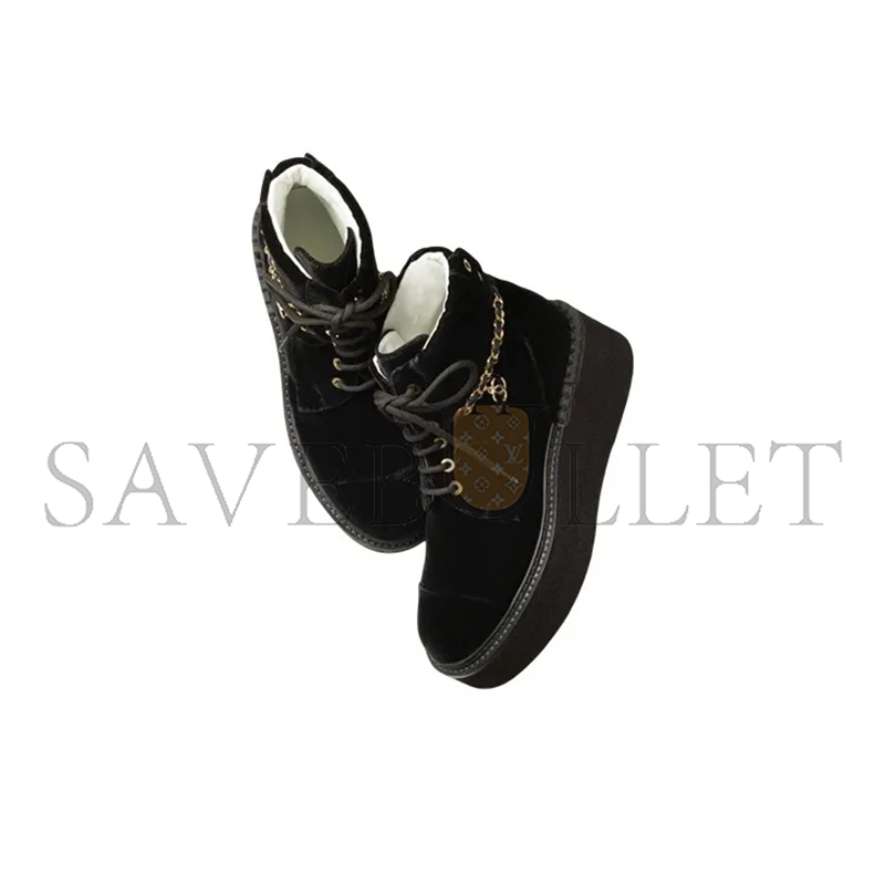 CHANEL LACE-UPS VELVET & METAL BLACK G39332 X56706 94305